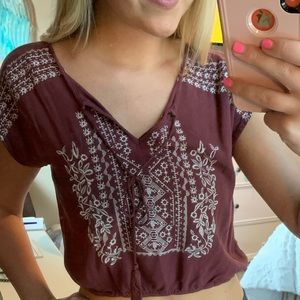 Burgundy embroidered crop top